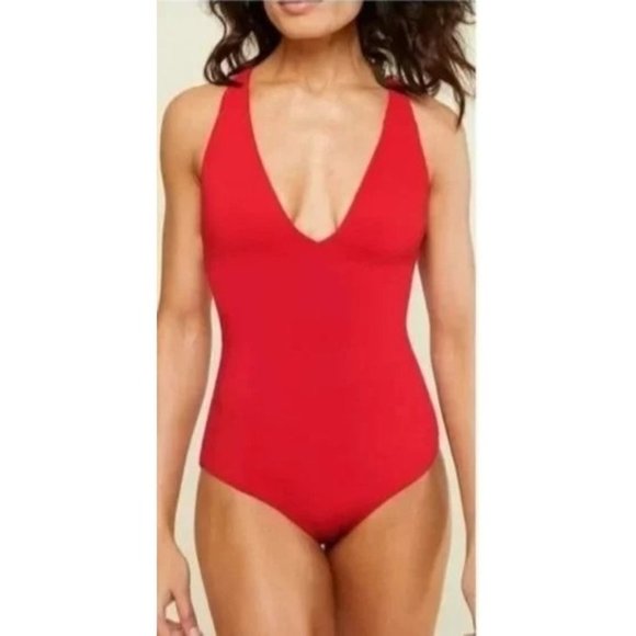 Andie Other - NWT Andie  Bali One Piece Swimsuit Deep V Neck Removable Cups ST/MT Cherry Red